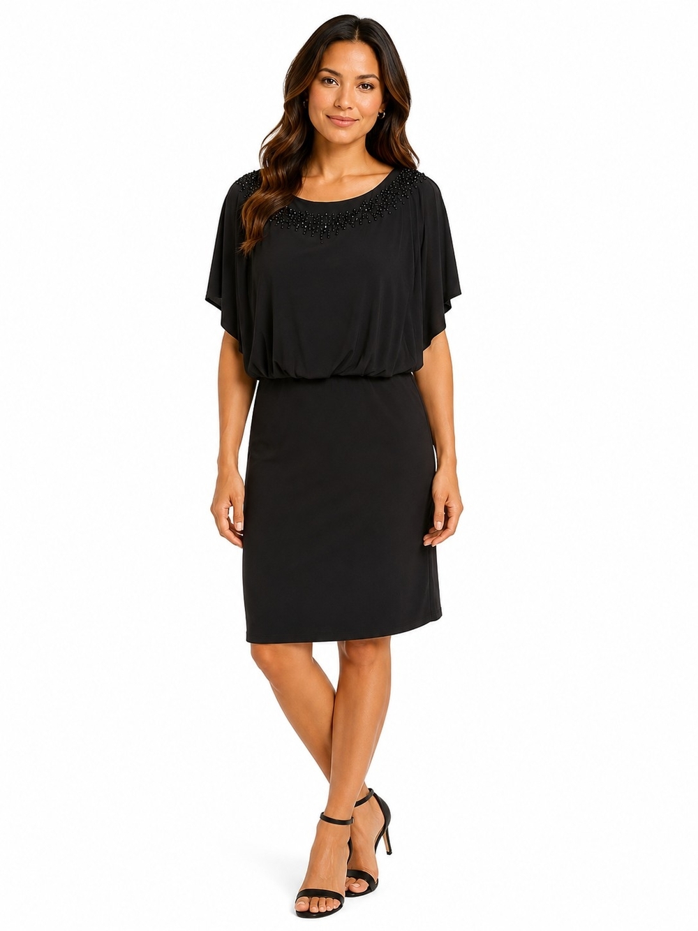 Alyx Black Beaded Neck Midi Dress